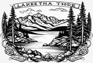 lake tahoe with mountains tattoo idea