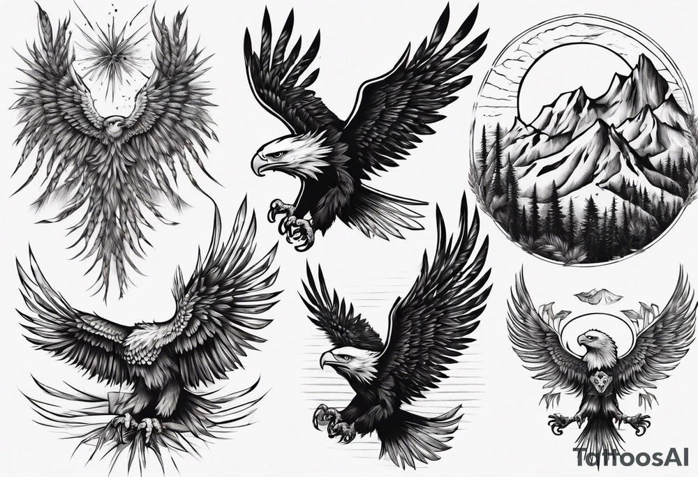 mountains wheat eagle tattoo idea