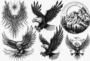 mountains wheat eagle tattoo idea
