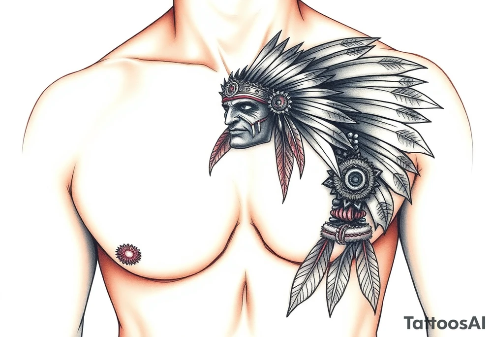 Warrior Indian left chest full color tattoo idea