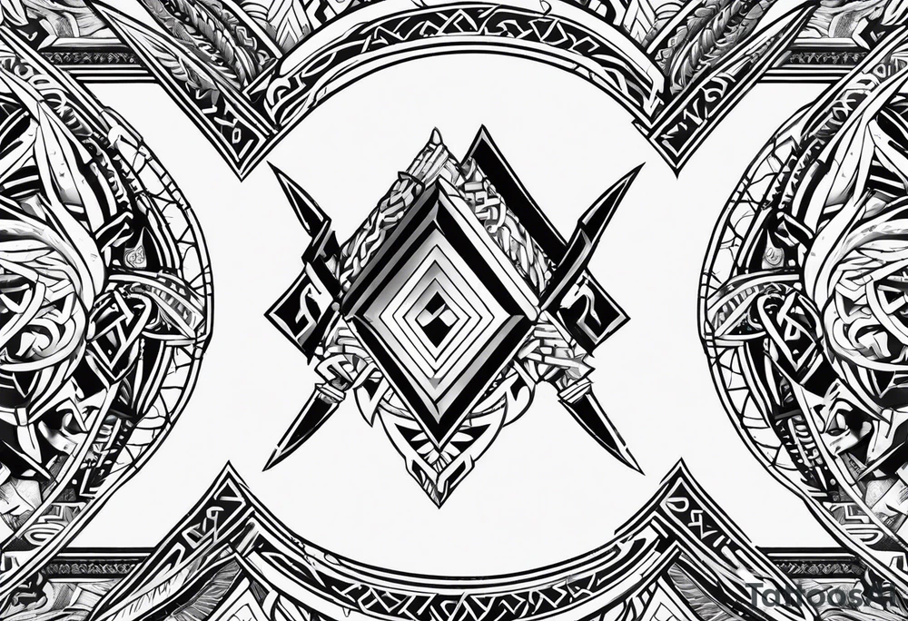 Valhalla sword shield axe Valknut  tribal tattoo idea