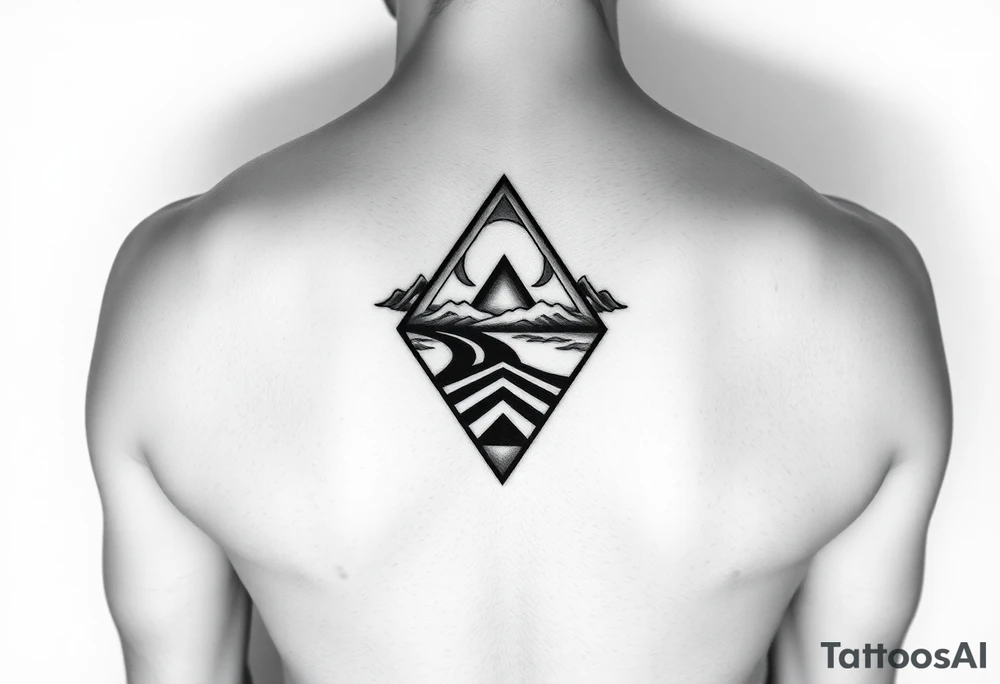 Geometric small triangle about different paths in life merge together and become stronger while being psychedelic and trippy tattoo idea