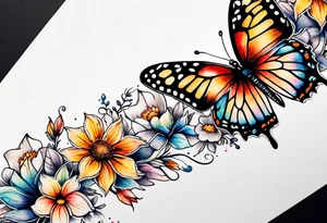 An arm sleeve, full of butterflies and random wildflowers tattoo idea