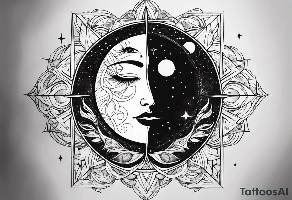 With all my heart and all my soul to the end of the universe To infinity and beyond.  sun and moon no face tattoo idea