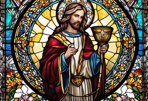 holy saint stained glass holding a chalice tattoo idea