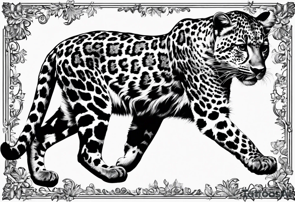 baby leopard walking in a bigger footstep tattoo idea