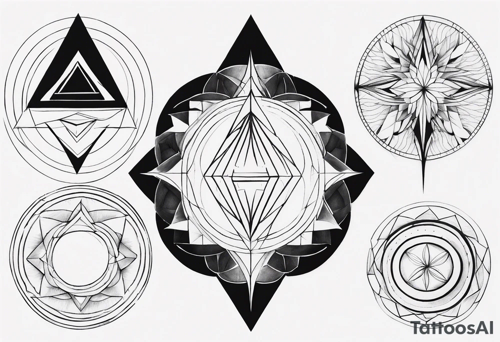 Fractal triangles and circles centered and mirror each side tattoo idea Fractal triangles and circles centered and mirror each side tattoo idea
