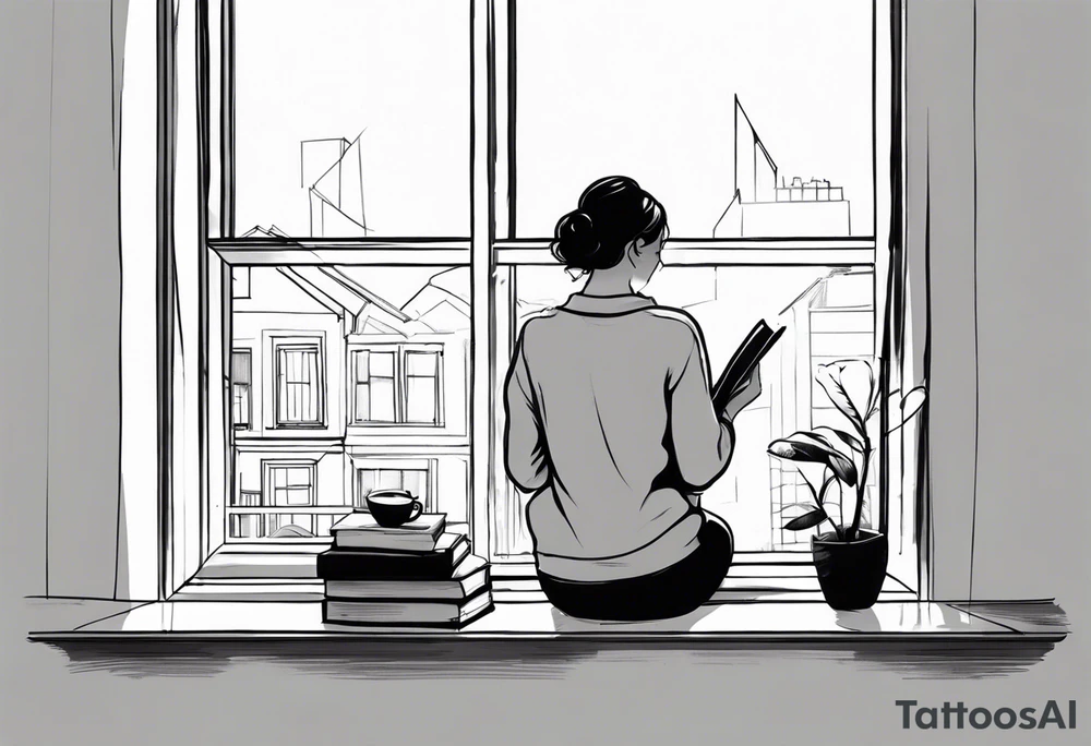 person reading by window tattoo idea