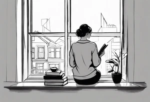 person reading by window tattoo idea