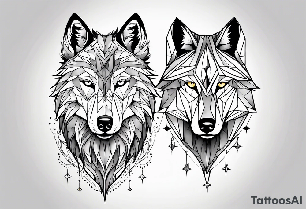 Constellation, two animal wolf, géométric tattoo idea