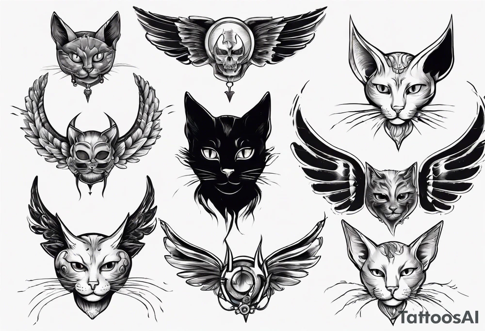 Cat with wings and horn tattoo idea