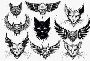 Cat with wings and horn tattoo idea