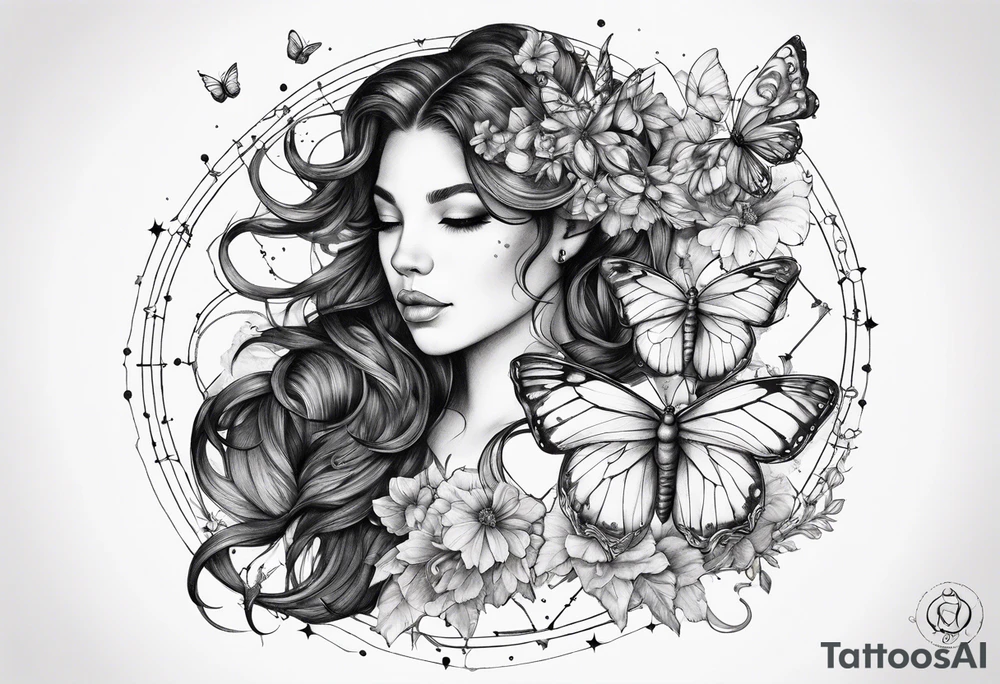 Capricorn constellation with butterflies tattoo idea