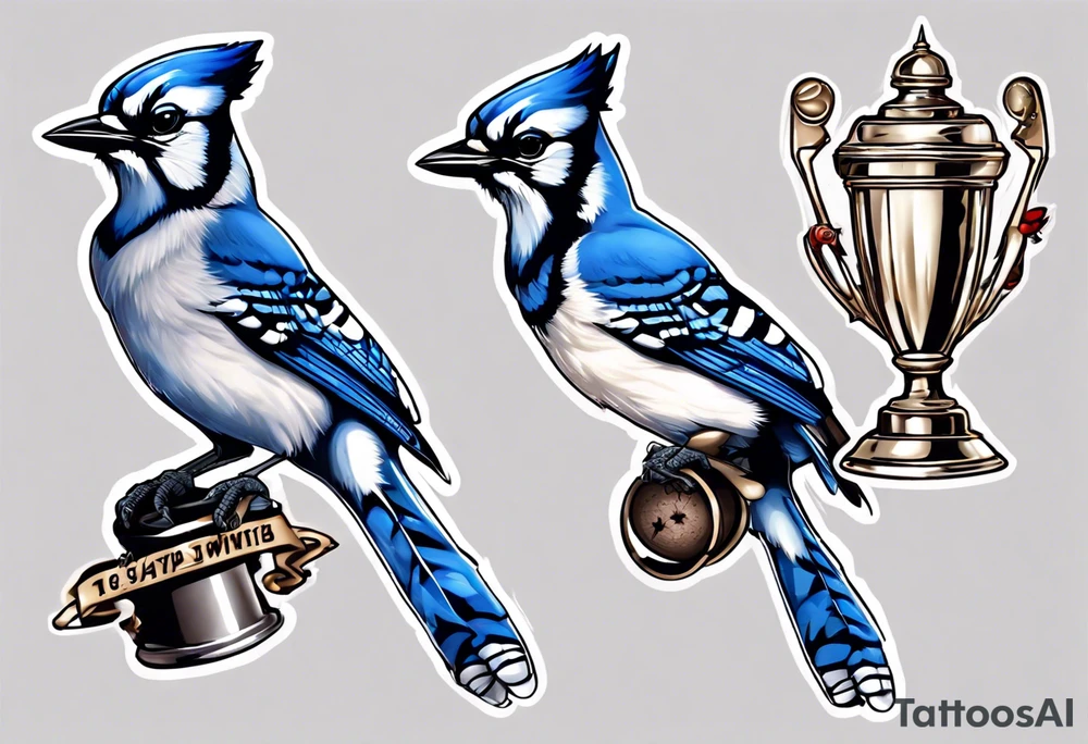bluejay with cricket trophy tattoo idea