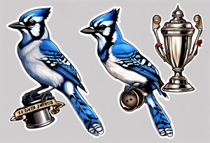 bluejay with cricket trophy tattoo idea