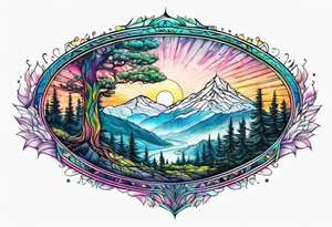 small oval shape trees mountain tattoo idea