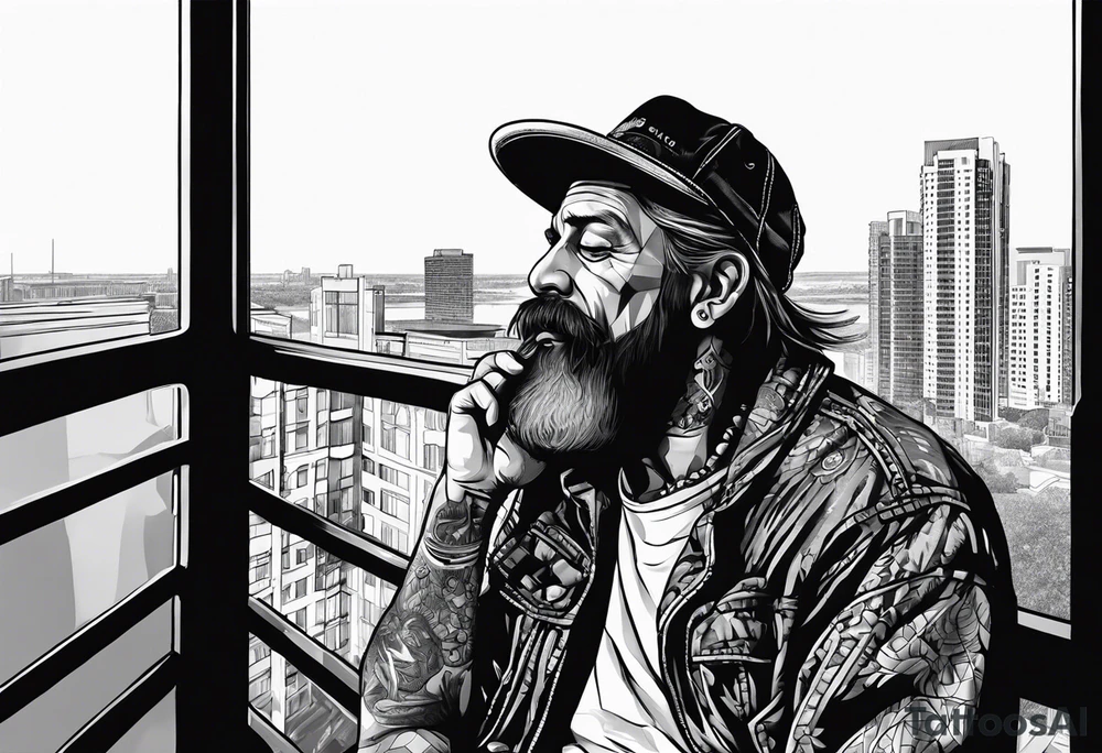 Homeless, man, Florida, balcony, smoke tattoo idea