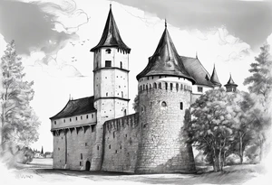 picture of Varaždin tower
with the names vesna and ivo under it tattoo idea