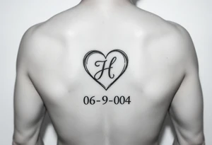 06/9/04 under the date is a heart inside the heart is a letter H in cursive on the lower back waist tattoo idea