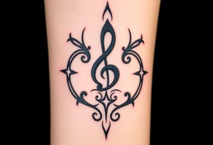 A swirl containing the Treble clef, book, dog paw, star, heart tattoo idea