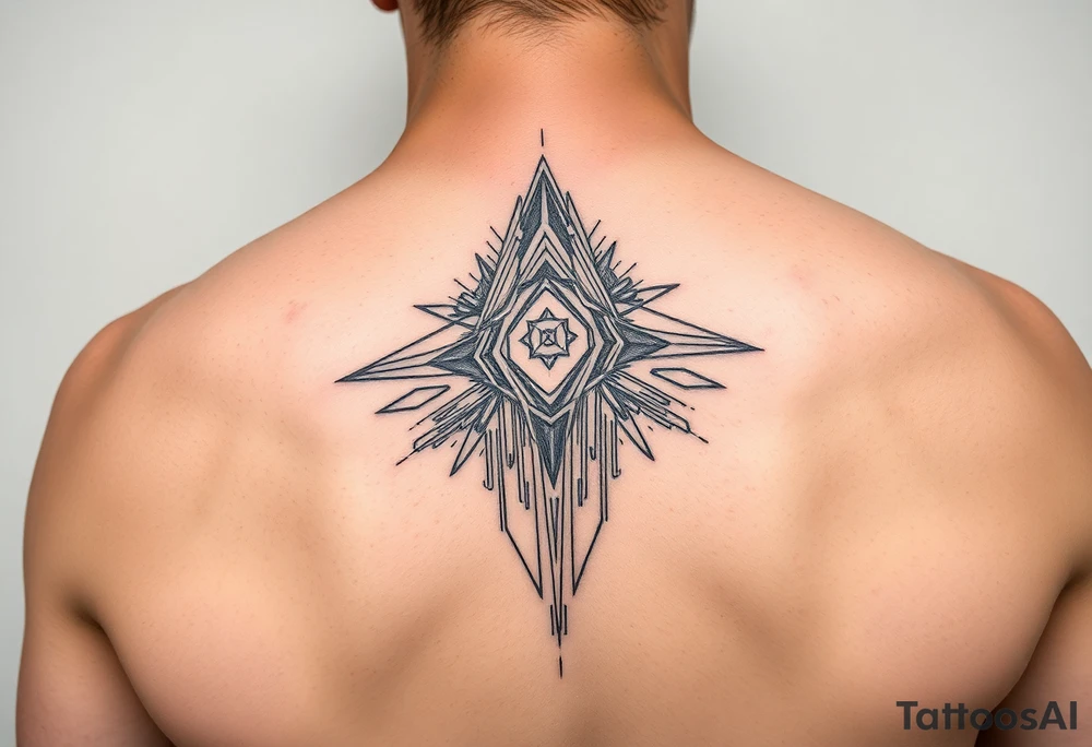 Fine-line geometric realism blade runner 1982 inspired dystopian, futuristic, cyberpunk tattoo idea