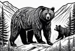 mamma bear and cub with mountains tattoo idea
