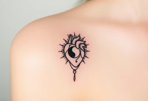 human heart chained up within circle sun with a moon inside, with an sublime type of vibe tattoo idea