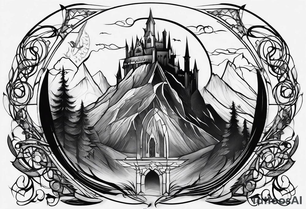Lord of the rings with Harry Potter incorporated but clear visual of both movies. Small and minimal. Something like the deathly hallows symbol made out of swords and wizard staff from LOTR tattoo idea