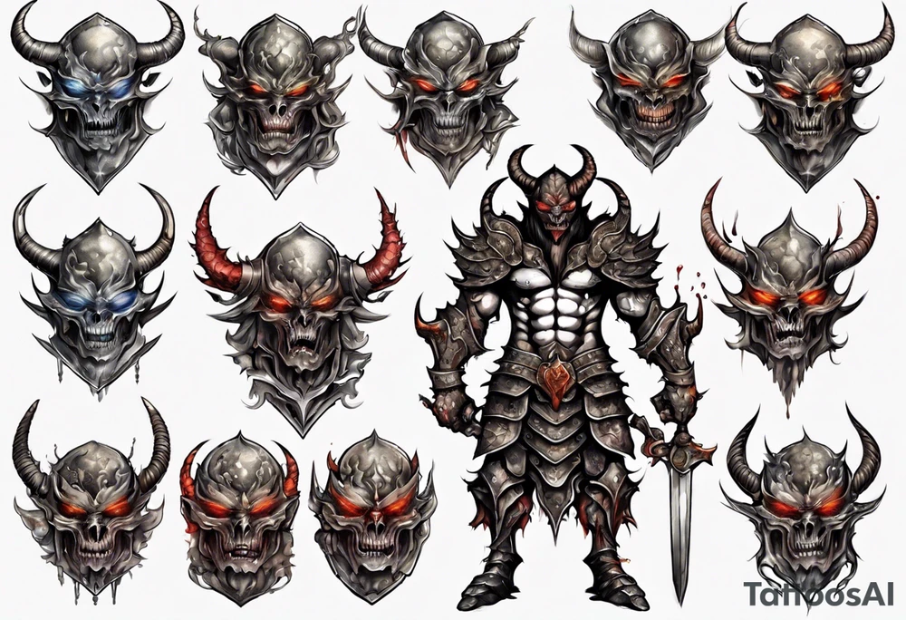 Demon in tiered plate armor tattoo idea