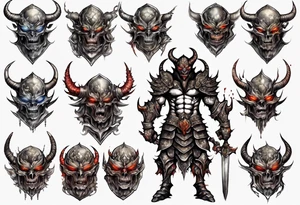Demon in tiered plate armor tattoo idea