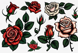 American Traditional rose with three american traditional flowers around it tattoo idea