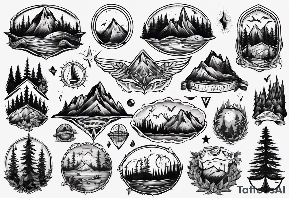 forest and sea mountains tattoo idea