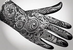 Elbow length lace glove with swirls and whirls of black tattoo idea