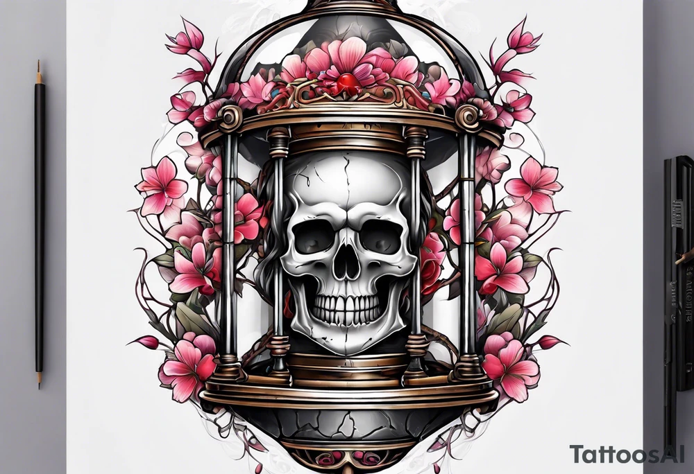 Hourglass skull Sakura tattoo idea