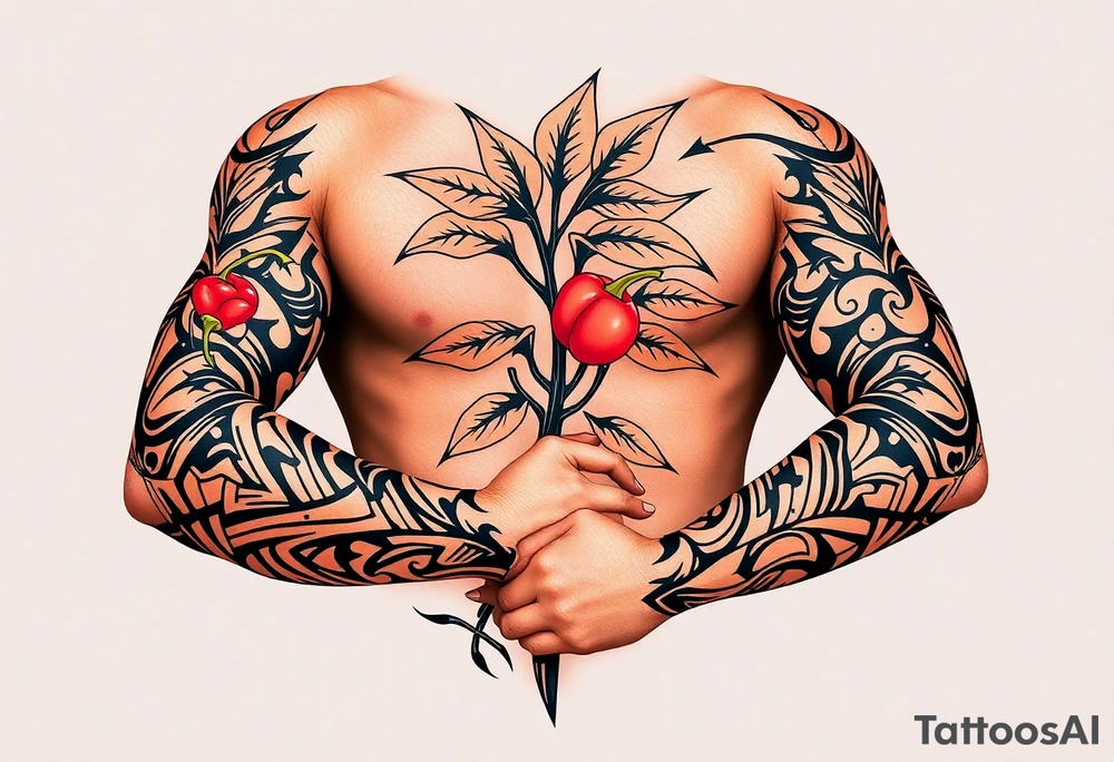 Pepper plant peach tree tattoo idea