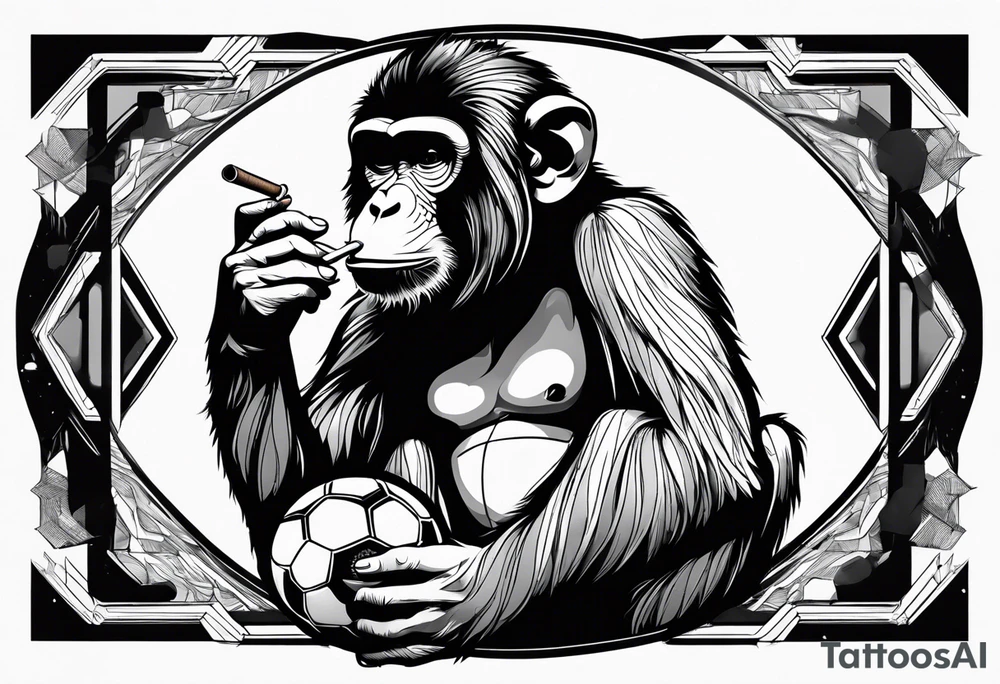 Monkey smoking a blunt on a football ball tattoo idea