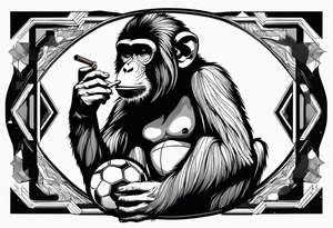Monkey smoking a blunt on a football ball tattoo idea