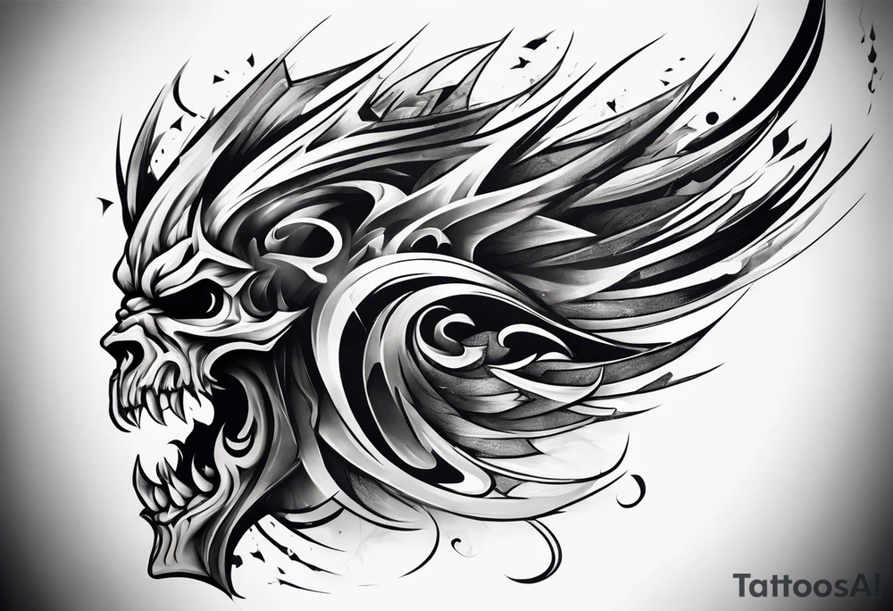 extreme fragmented twisted bone anger pain on arm tattoo idea