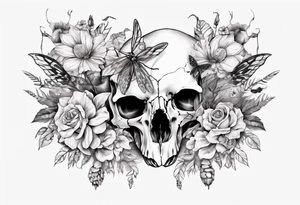 Animal skull with flowers and bugs around it tattoo idea