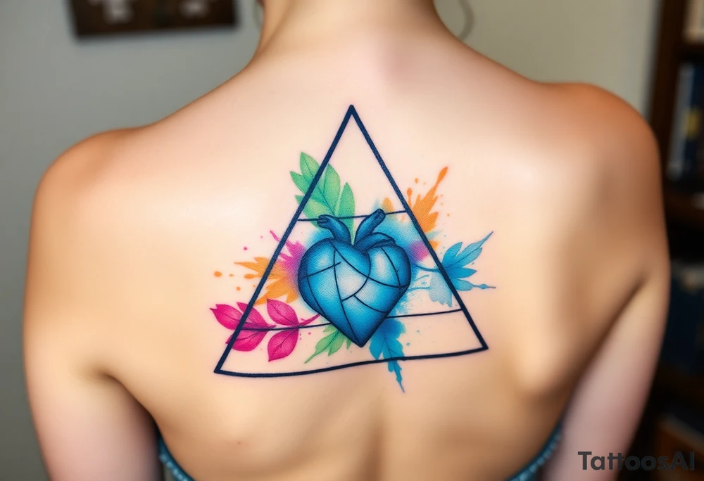 A triangle with a big heart in the center with a scientific background tattoo idea