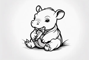 Baby hippopotamus wrapped in a swaddle and holding a knife tattoo idea