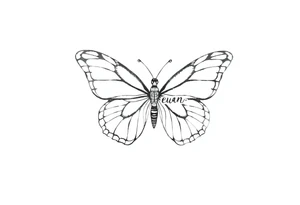 A butterfly with the name “euan” incorporated into the butterflies wings tattoo idea