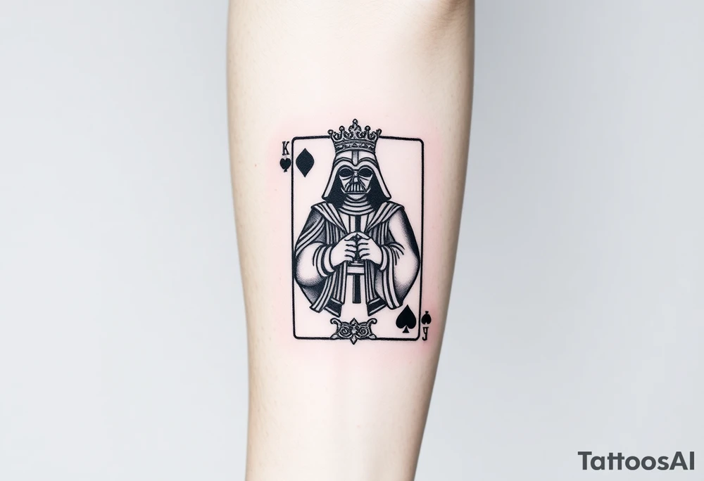 king of hearts card with arm Darth Vader card with paw prints and princess crown tattoo idea