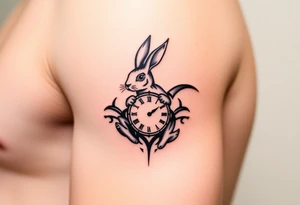 Tribal Rabbit holding a Clock tattoo idea