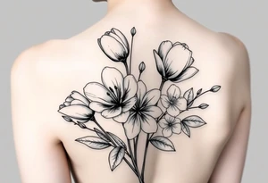 tulips, cherry blossoms and love creepers, floral arm wrap details tattoo idea