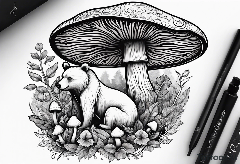 Magic mushrooms bear tattoo idea
