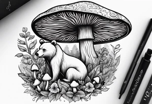 Magic mushrooms bear tattoo idea