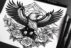 MAjestic eagle with roses tattoo idea