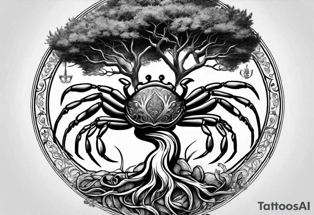 tree of life with zodiac crab tattoo idea