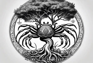 tree of life with zodiac crab tattoo idea